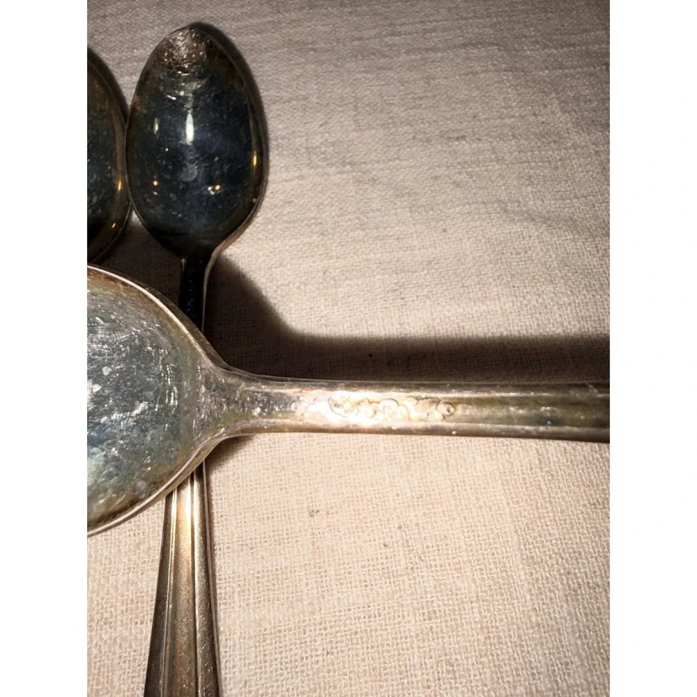 Vintage Belfry‎ Silver Plate Floral Spoons Set of 4 Tarnished Flatware